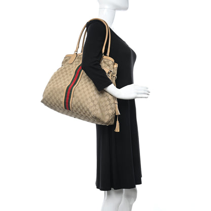 Gucci Monogram Web Large Tassel Tote Beige 2 of 17