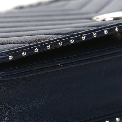 Chanel Lambskin Chevron Quilted Studded Wallet On Chain WOC Navy 14 of 14