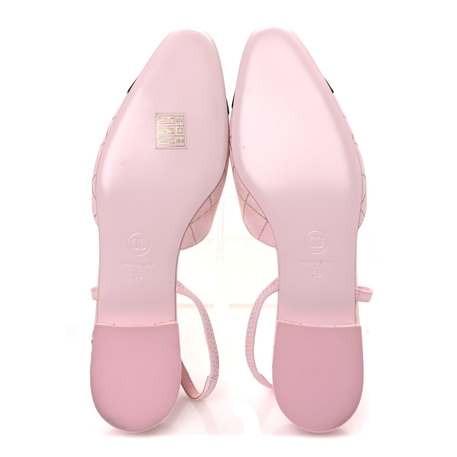 Chanel Suede Crystal Grosgrain Cap Toe CC Slingback Flats 39 Pink Gold Black 7 of 10