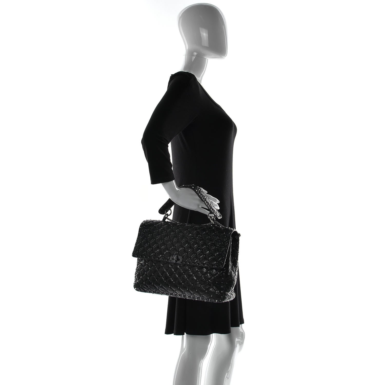 Valentino Garavani Craquele Nappa Maxi Rockstud Spike Shoulder Bag Black 3 of 15