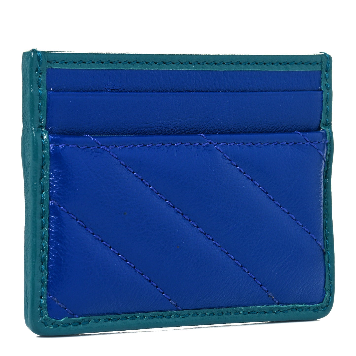 Azalea Calfskin Matelasse Diagonal Enamel Torchon GG Marmont Card Holder Imperial Blue Pavone