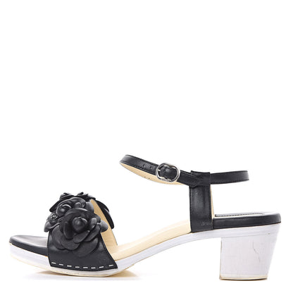 Chanel Calfskin Camellia Sandals 39 Black 1 of 11