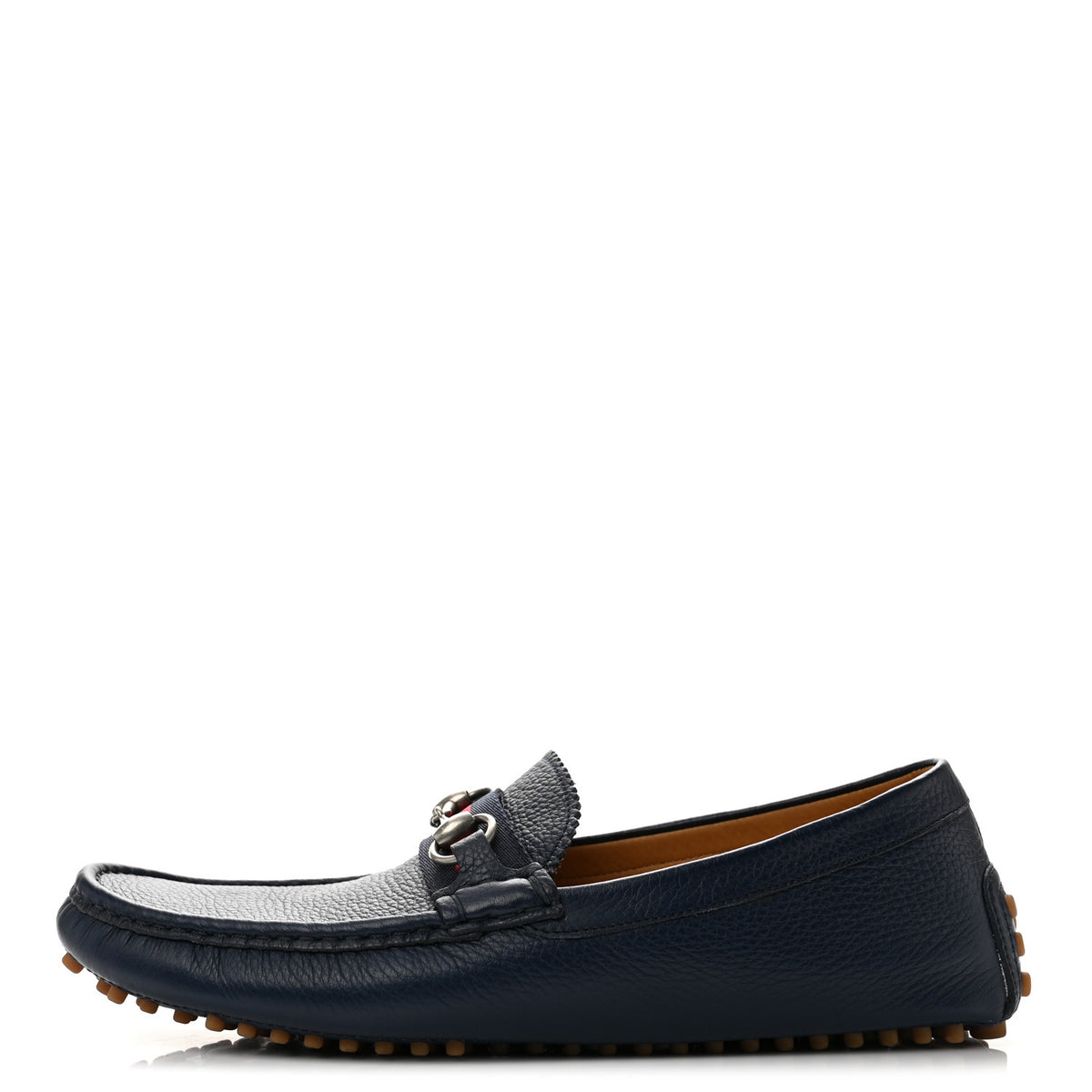 Gucci Road Calfskin Web Mens Horsebit Driver Loafers 9 Maritime 1 of 11