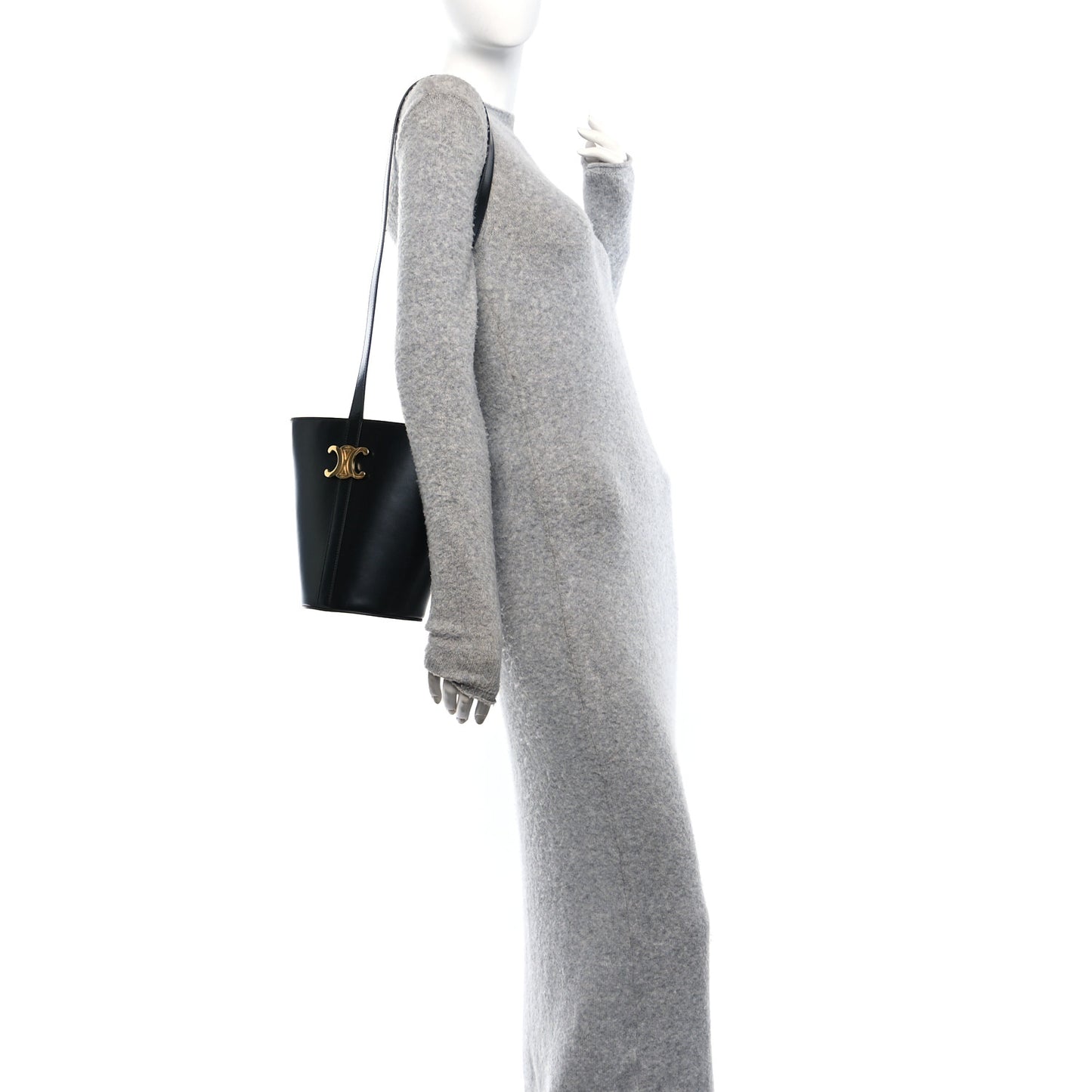 Shiny Calfskin Triomphe Bucket Bag Black