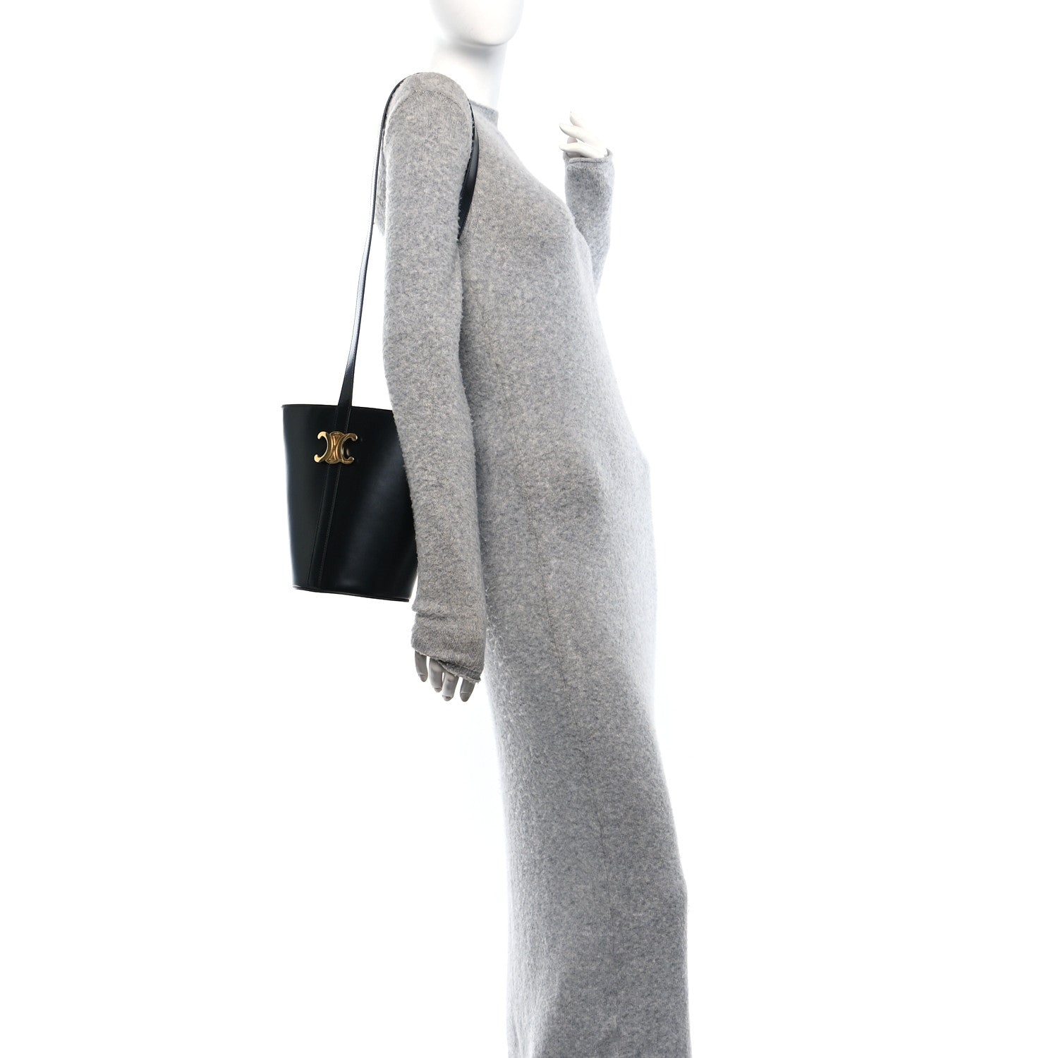 Celine Shiny Calfskin Triomphe Bucket Bag Black 2 of 12