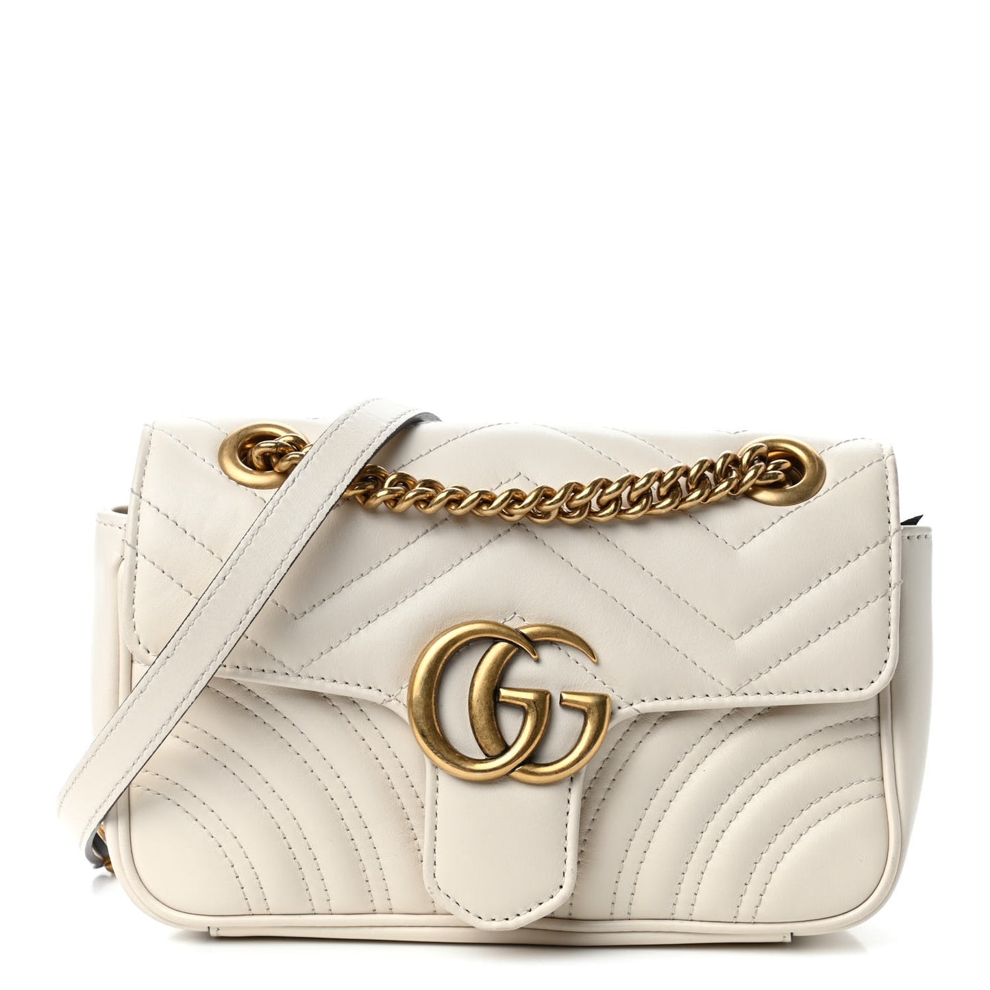 Calfskin Matelasse Mini GG Marmont Shoulder Bag White