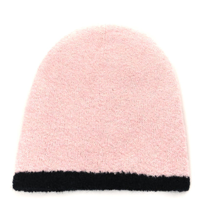 Chanel Cashmere Silk CC Beanie Hat Pink Black 2 of 5
