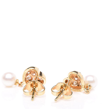 Tiffany 18K Yellow Gold Diamond Pearl 5mm Heart Pearl Drop Earrings 3 of 4