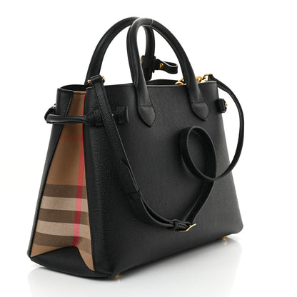 Burberry Derby Calfskin House Check Medium Banner Tote Black 3 of 14