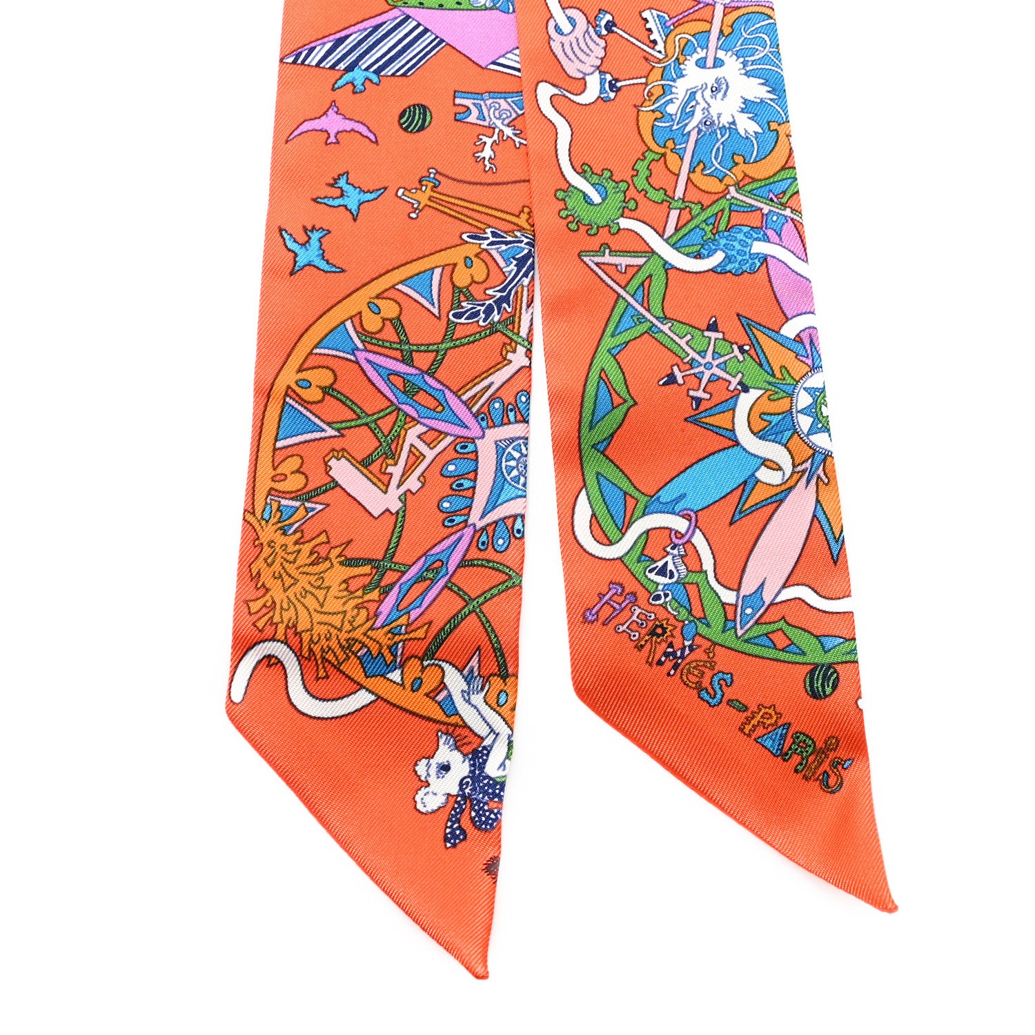 Hermes Silk La Folle Parade Twilly Orange Bleu White 2 of 3