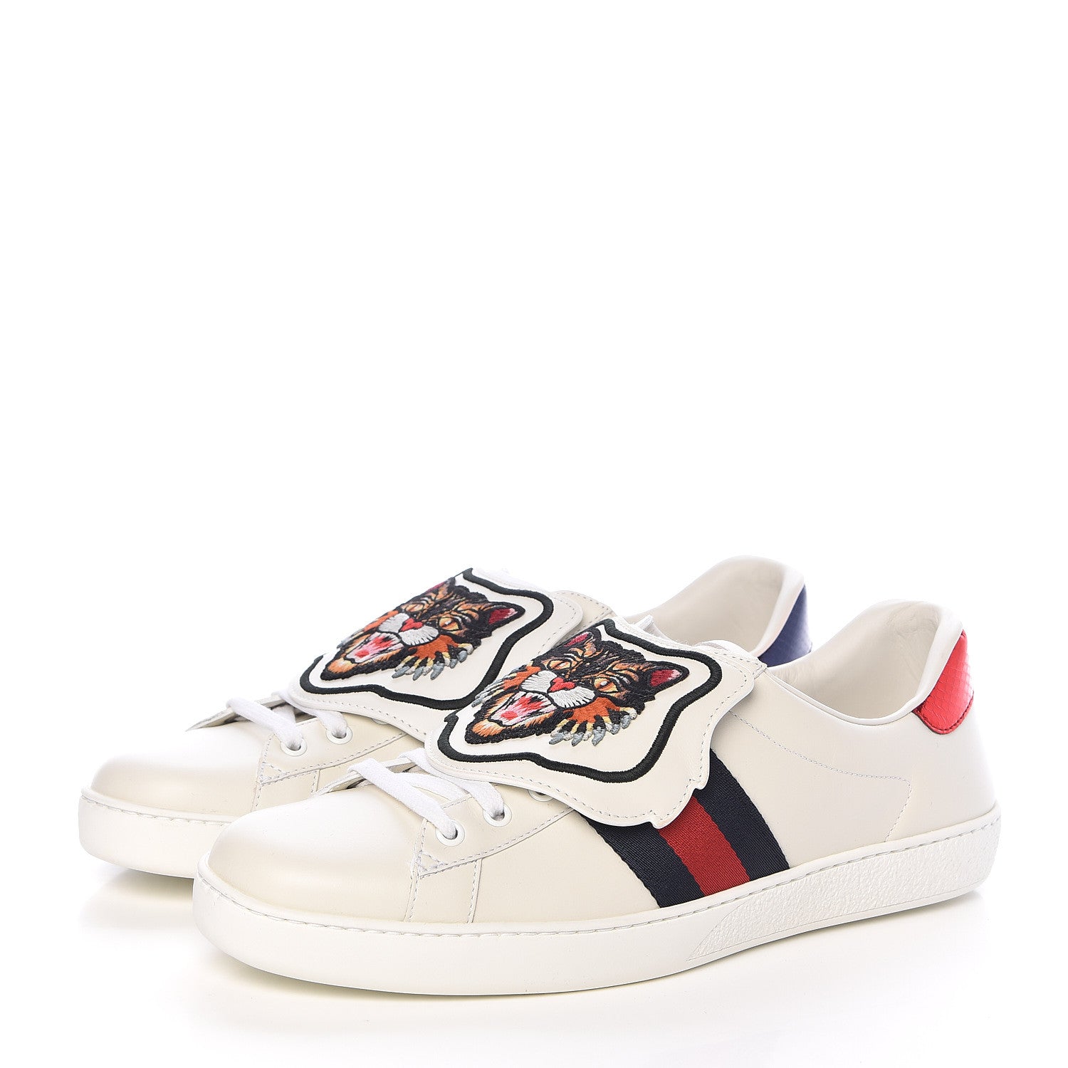 Gucci Calfskin Ayers Web Angry Cat Embroidered Mens Ace Sneakers 11.5 White 3 of 10