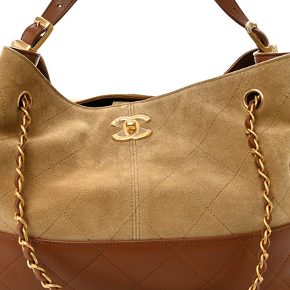 Chanel Suede Calfskin Shiny Lambskin Quilted Small Coco Base Shopping Bag Beige Camel 8 of 10