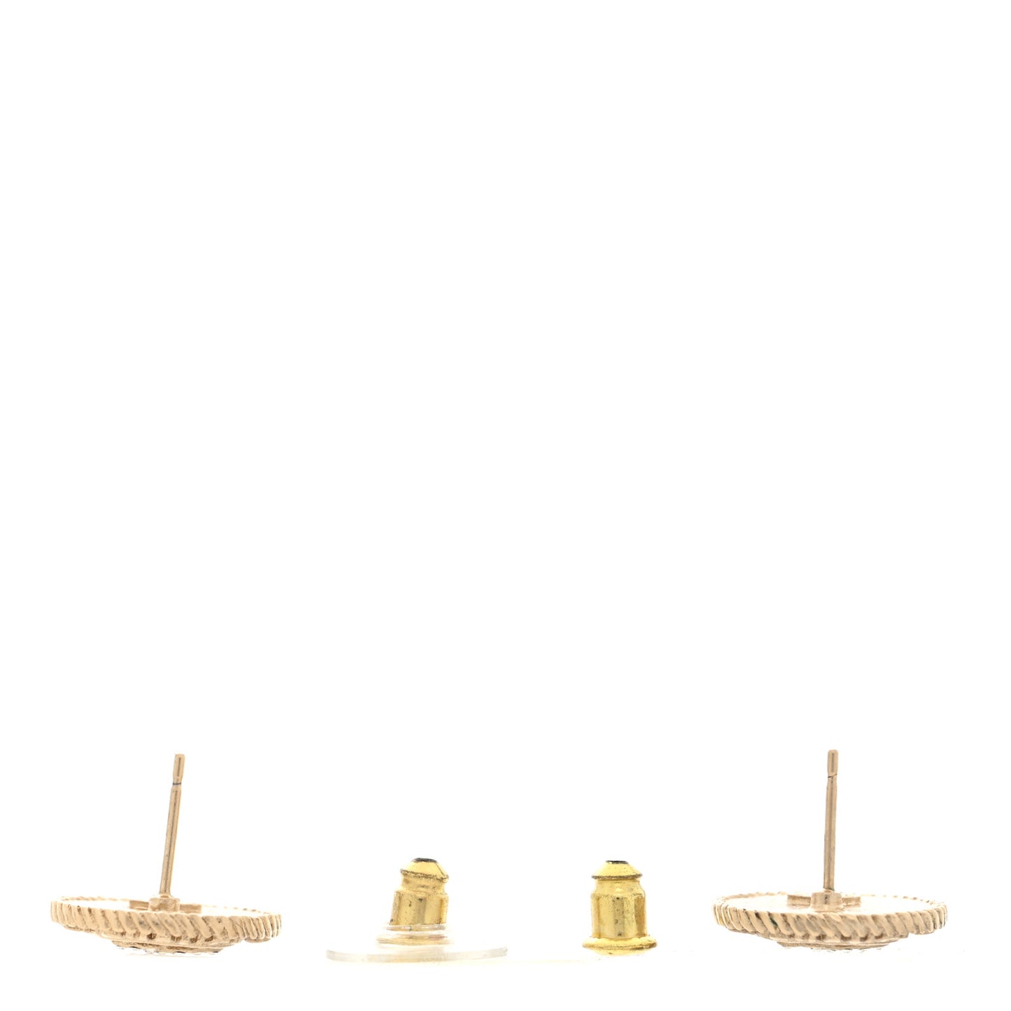 Metal Crystal CC Medallion Round Earrings Gold