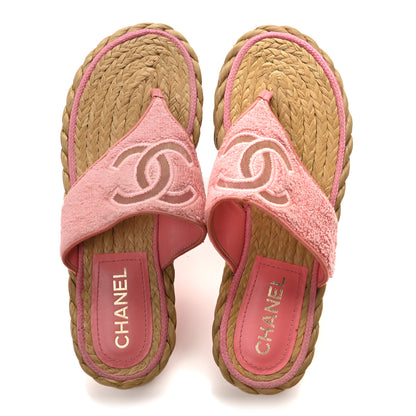 Chanel Terry Cloth Raffia CC Logo Thong Sandals 38.5 Pink 2 of 8