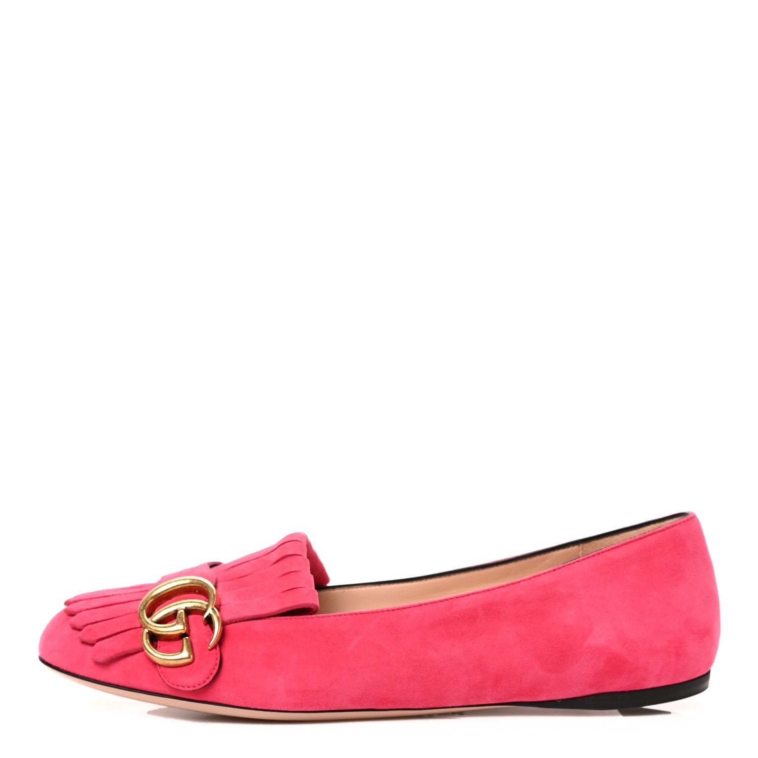 Gucci Kid Scamosciato GG Marmont Fringe Flats 38.5 Hot Pink 1 of 9