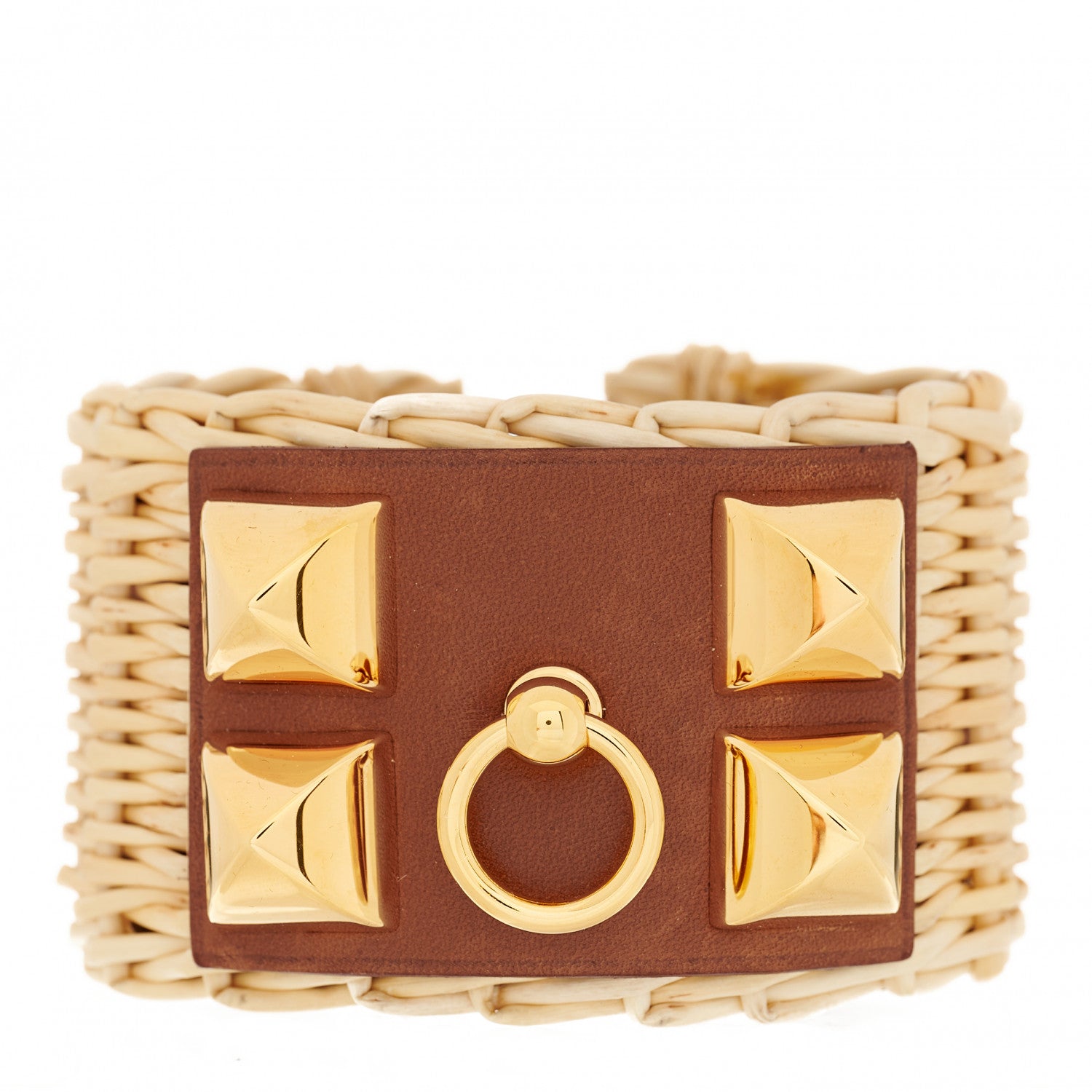 Hermes Wicker Barenia Medor Picnic Cuff Bracelet T3 Fauve 1 of 4