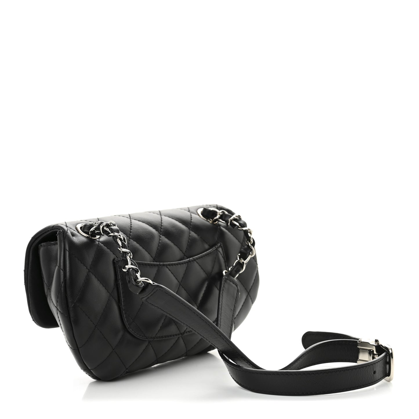 Calfskin Quilted CC Uniform Flap Belt Bag Black