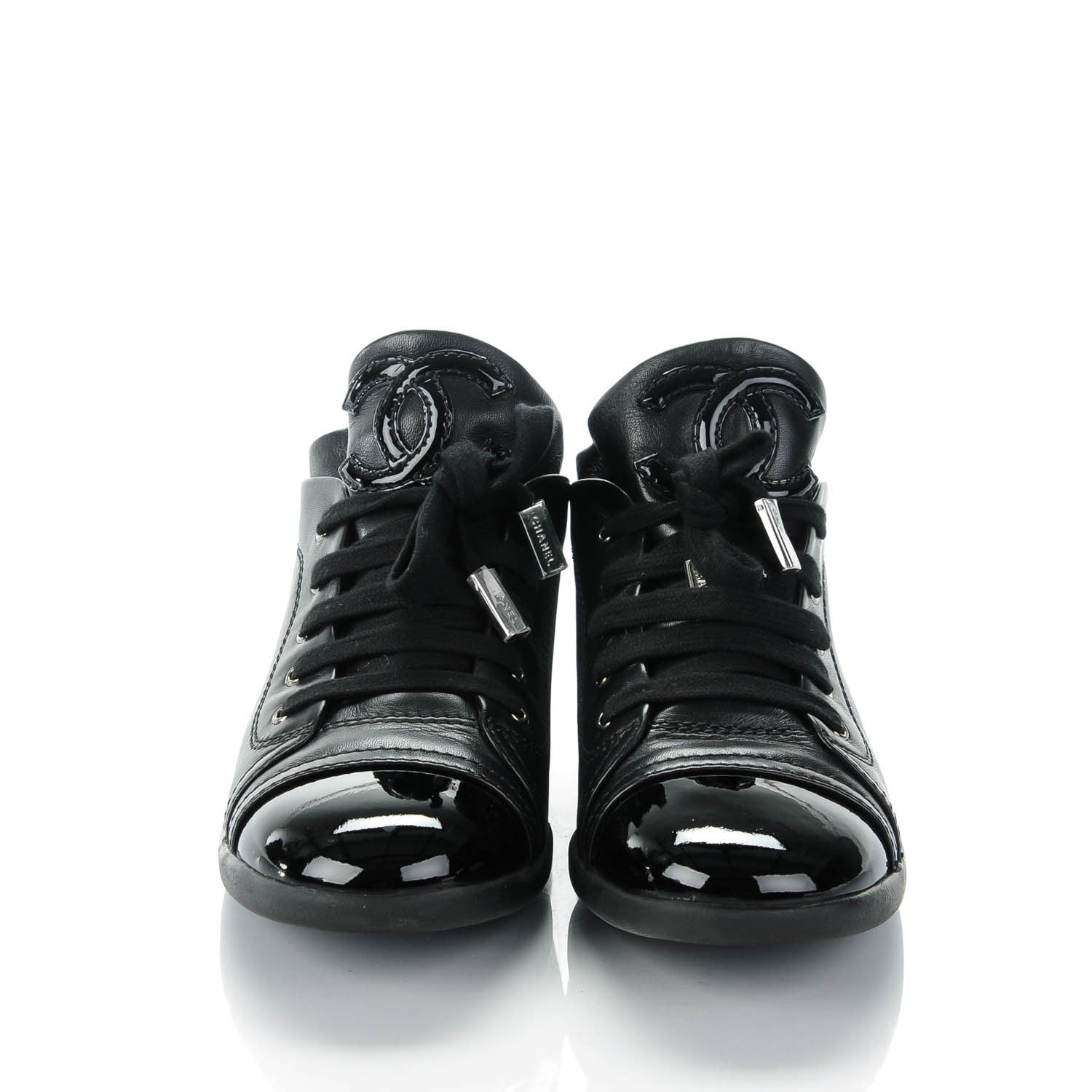 Chanel Leather Patent Cap Toe CC Sneakers 37 Black 2 of 7
