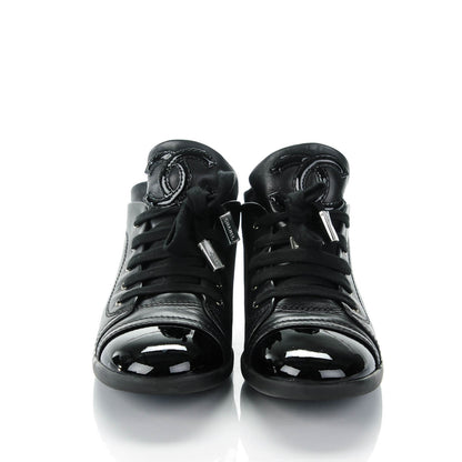 Chanel Leather Patent Cap Toe CC Sneakers 37 Black 2 of 7