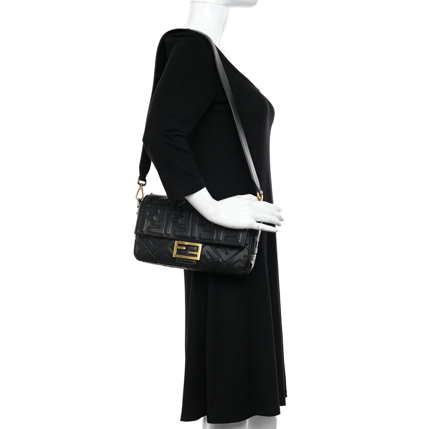 Fendi Nappa FF 1974 Embossed Baguette Black 2 of 10
