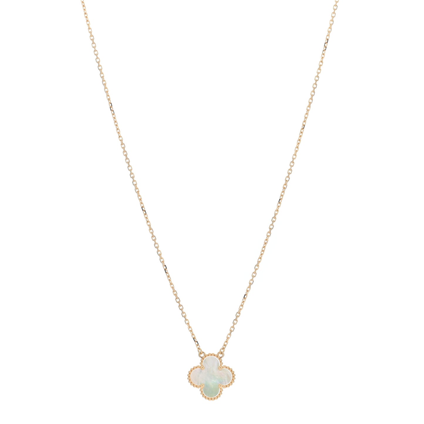 VAN CLEEF & ARPELS 18K Yellow Gold Mother of Pearl Vintage Alhambra Pendant Necklace