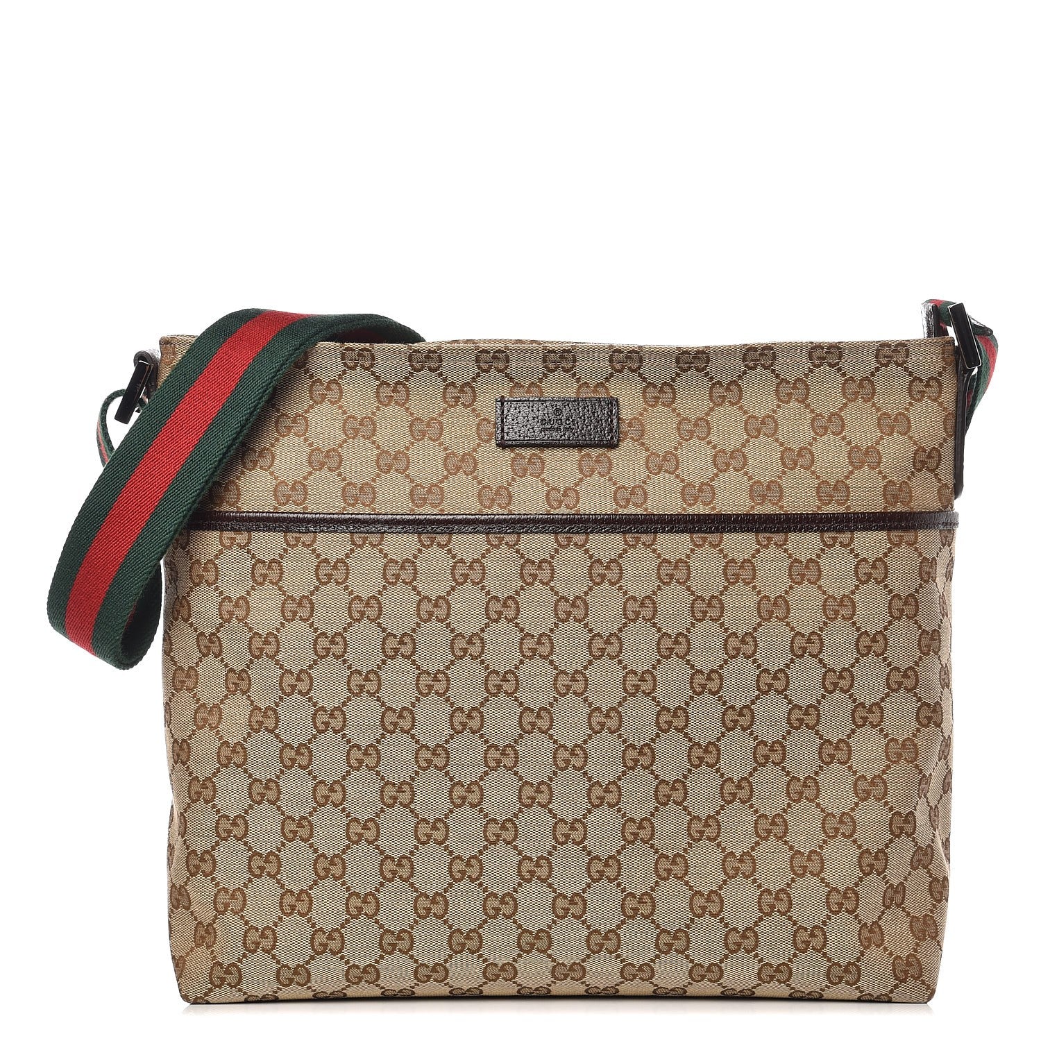 Gucci Monogram Web Medium Flat Messenger Bag Brown 1 of 9
