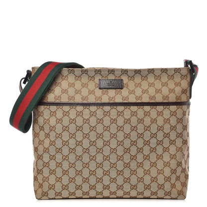 Gucci Monogram Web Medium Flat Messenger Bag Brown 1 of 9