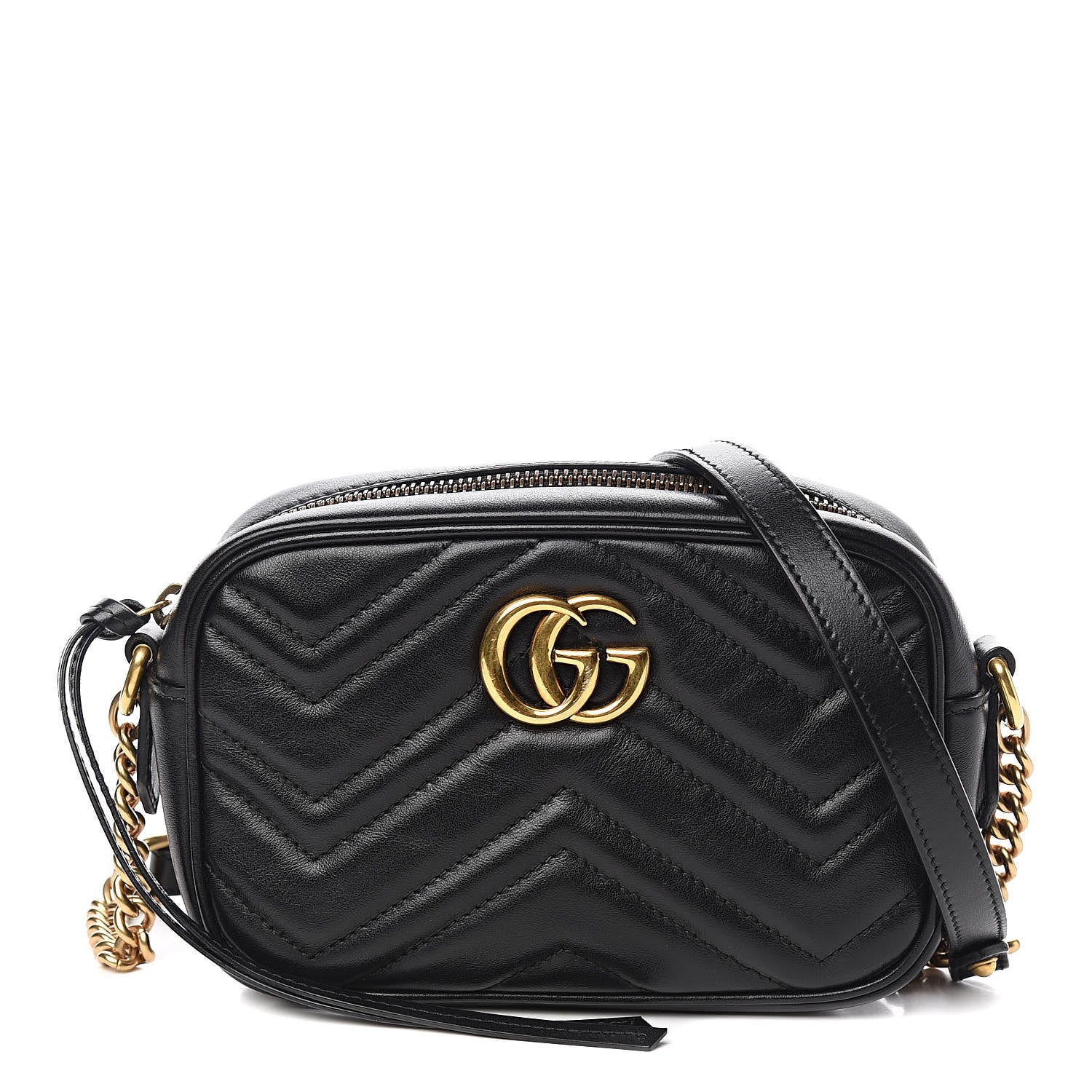 Gucci Calfskin Matelasse Mini GG Marmont Chain Shoulder Bag Black 1 of 11