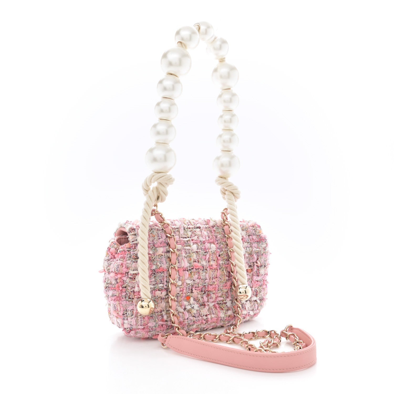 Chanel Tweed Mini Pearl Handle Flap Pink Beige Orange Ecru 3 of 11
