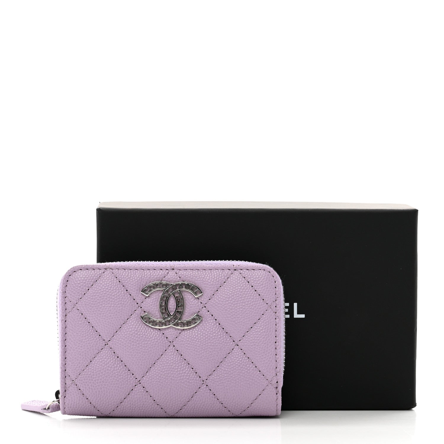 Chanel Caviar Quilted CC Logo Zip Coin Purse Purple 8 of 8