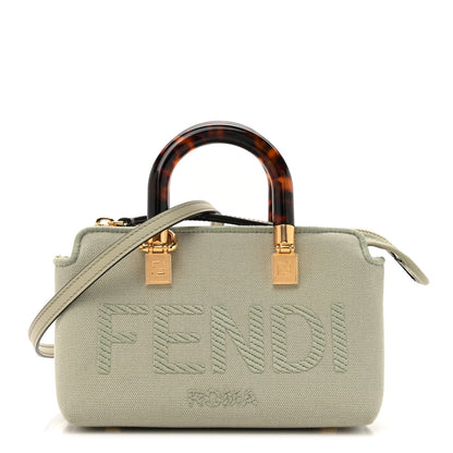 Fendi Canvas Vitello King Plexiglass Logo Embroidered Mini By The Way Top Handle Boston Bag Green Tea 1 of 10