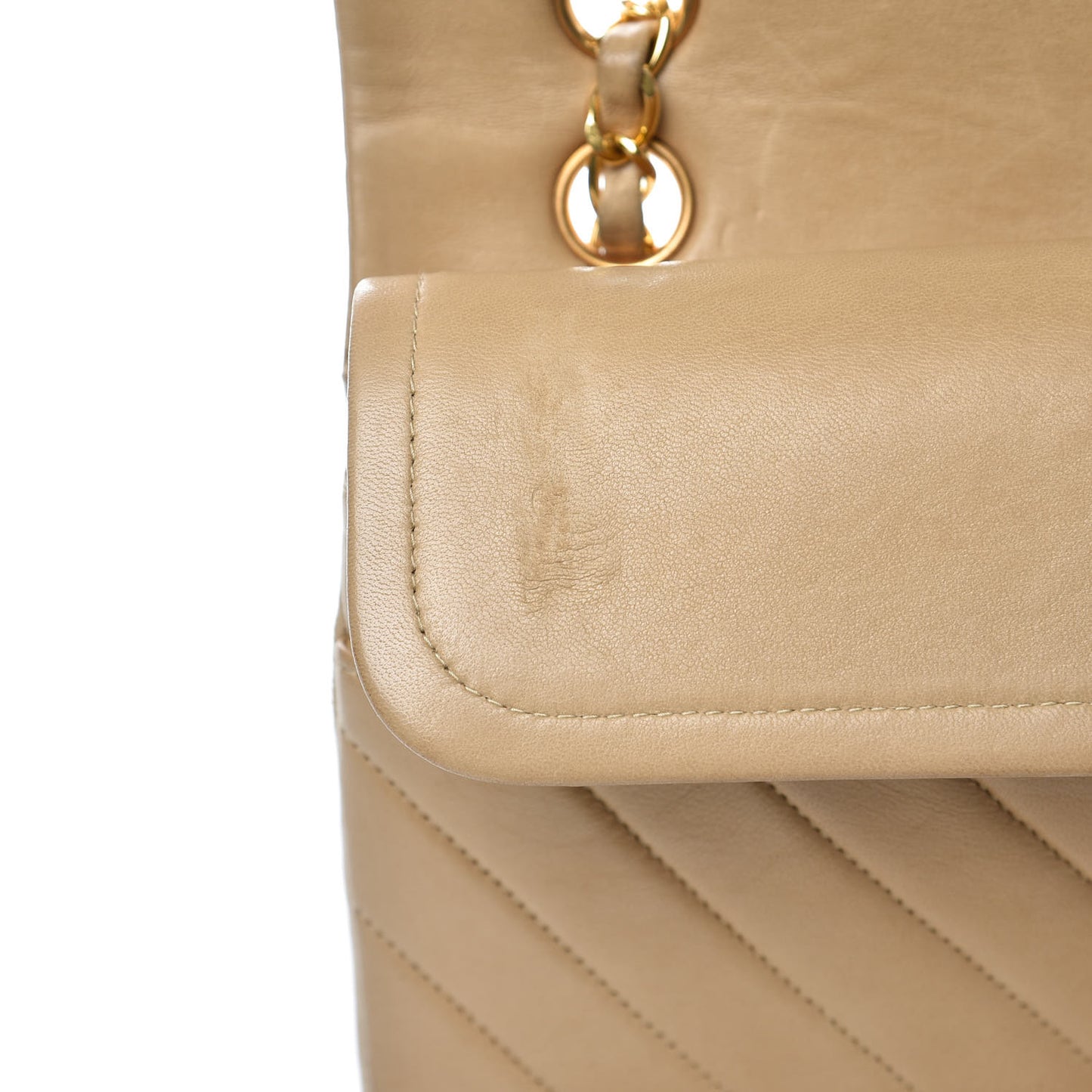 Lambskin Chevron Quilted Medium Double Flap Beige