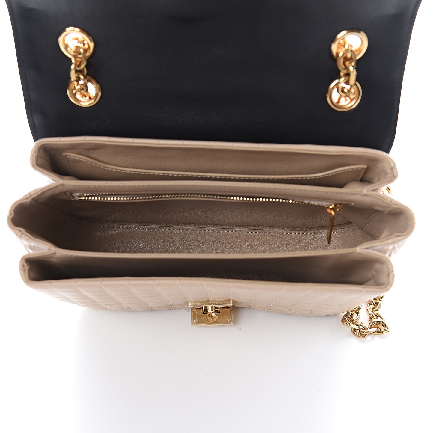 Calfskin Quilted Medium C Bag Black Beige