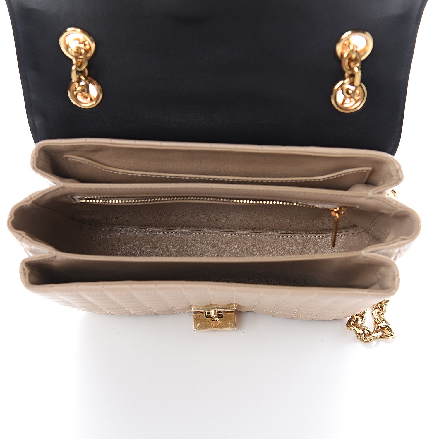 Celine Calfskin Quilted Medium C Bag Black Beige 4 of 8