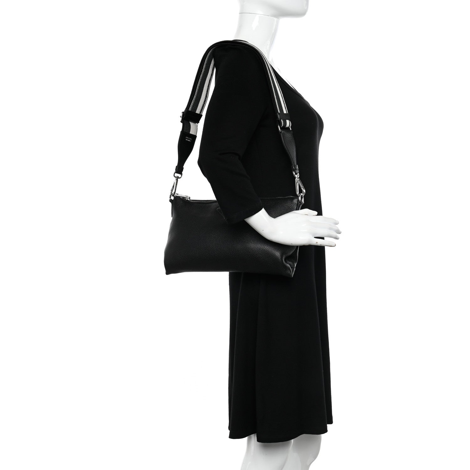 Prada Vitello Daino Soft Zippered Shoulder Bag Black 2 of 10