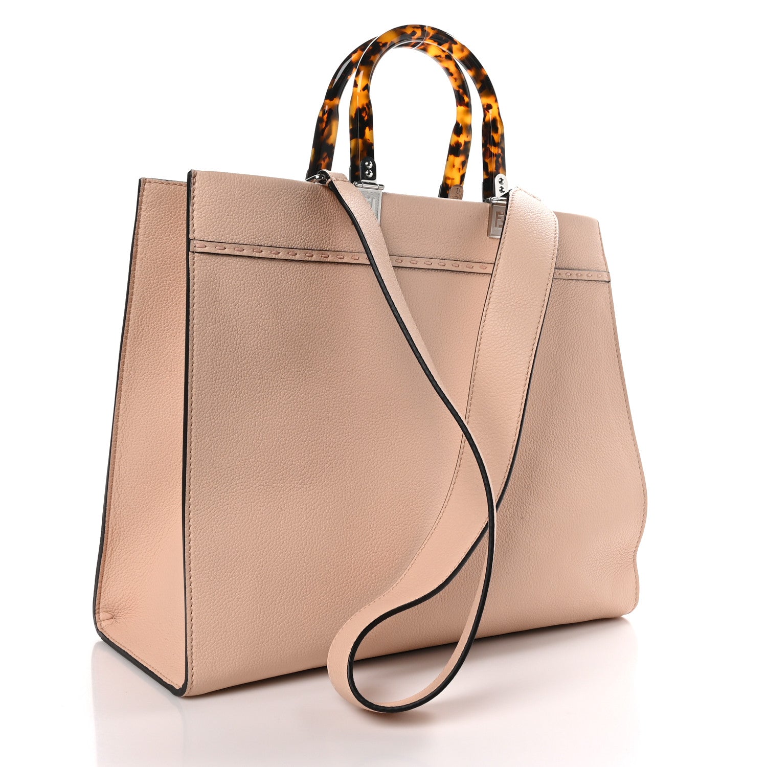 Fendi Vitello Cher Plexiglass Logo Debossed Medium Sunshine Shopper Tote Light Rose 3 of 11
