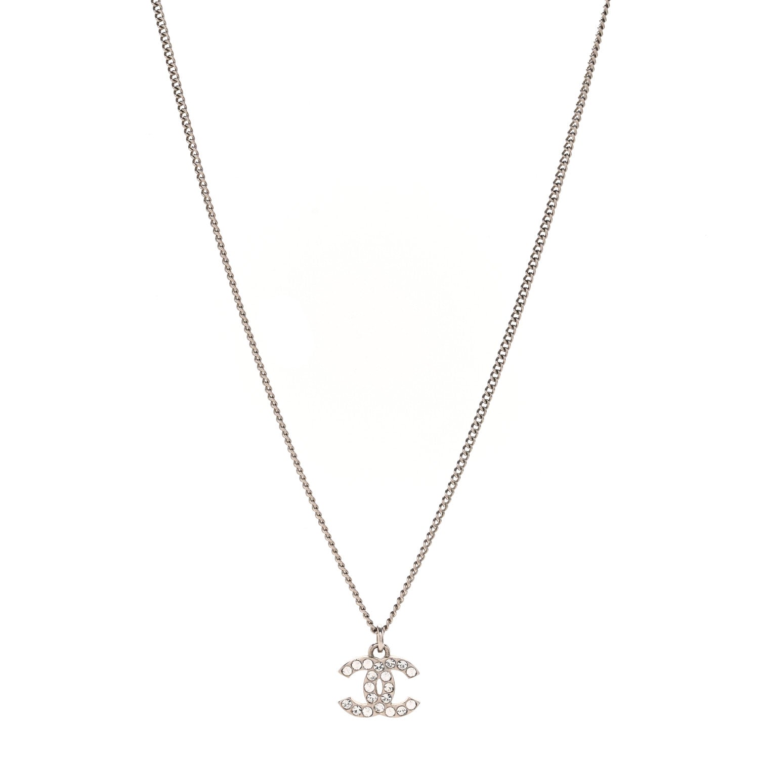Chanel Crystal Timeless CC Necklace Silver 1 of 7