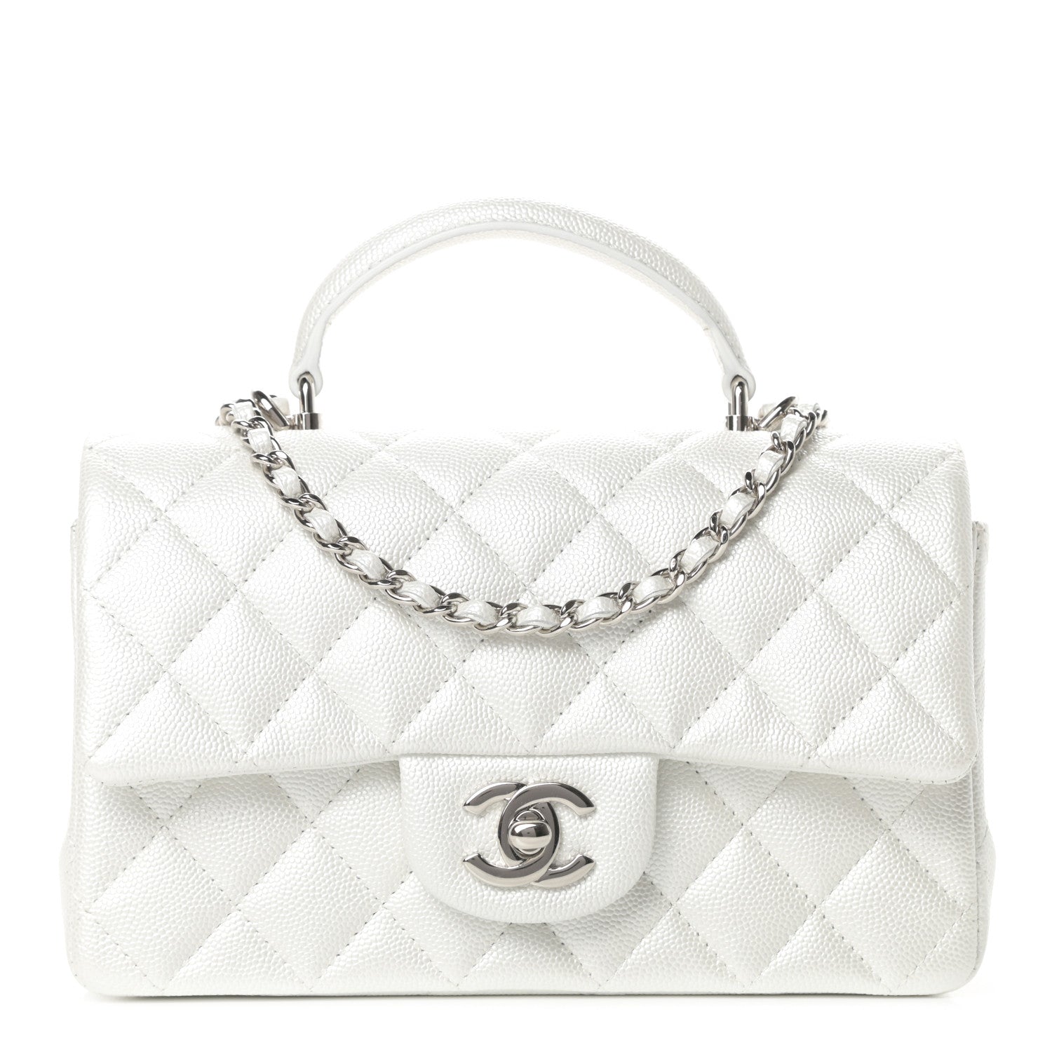Chanel Iridescent Caviar Quilted Mini Top Handle Rectangular Flap White 1 of 11