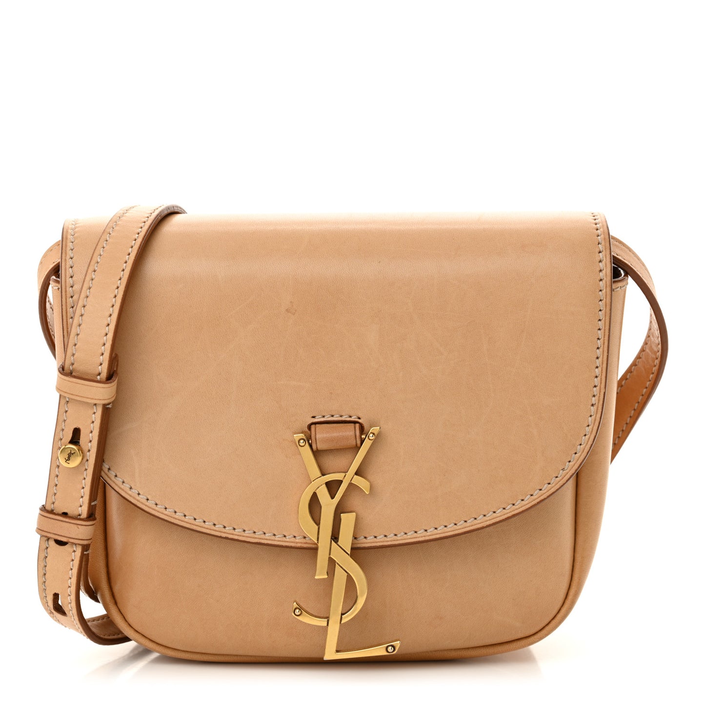 Smooth Vintage Calfskin Small Kaia Satchel Brown Gold