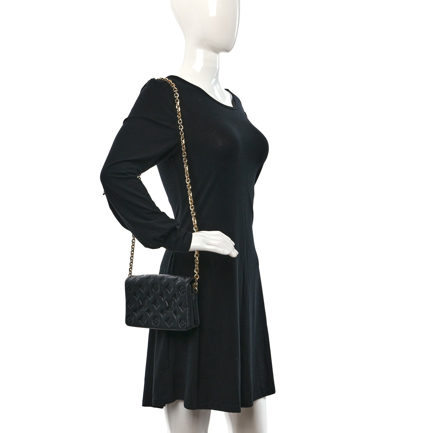 Louis Vuitton Lambskin Embossed Monogram Pochette Coussin Black 2 of 9