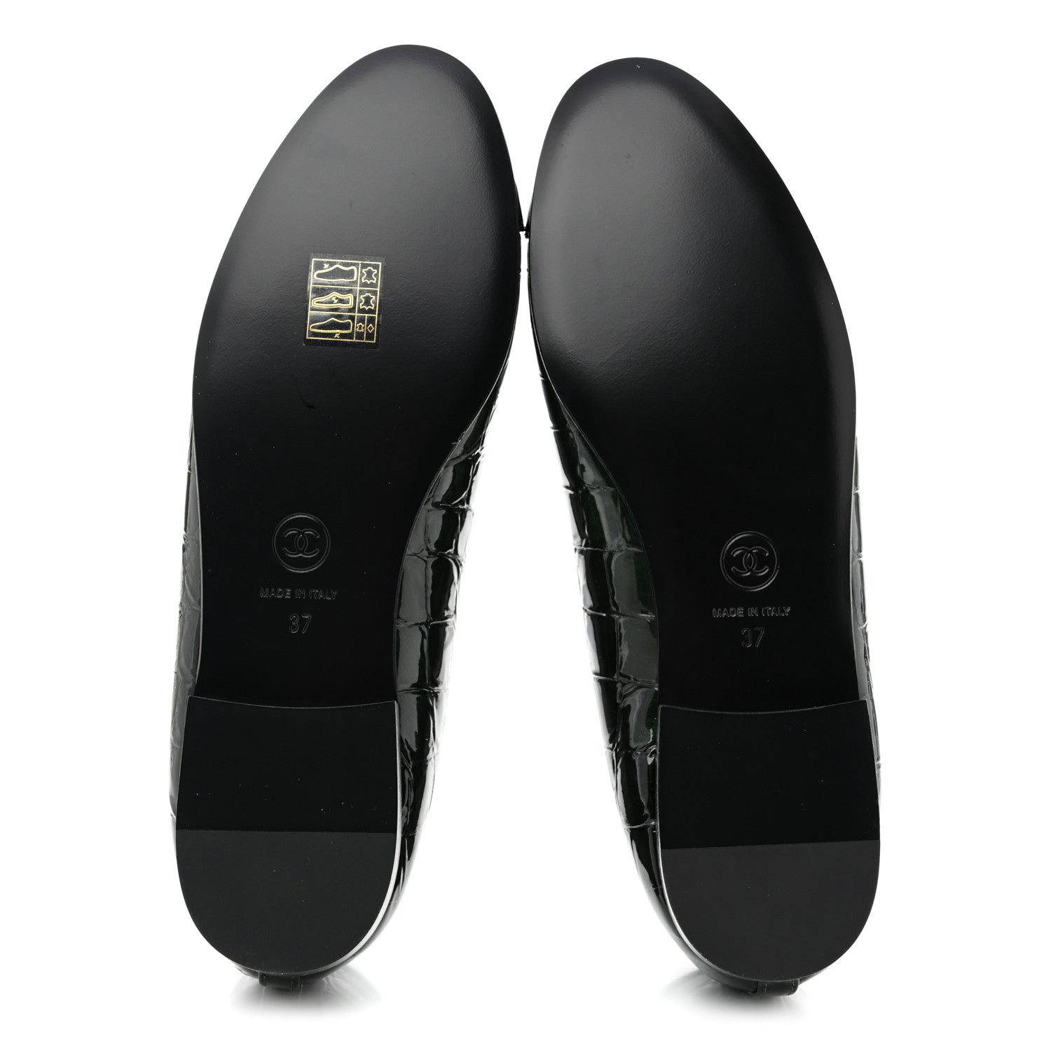 Chanel Patent Calfskin Crocodile Embossed Ballerina Flats 37 Dark Green Black 7 of 10
