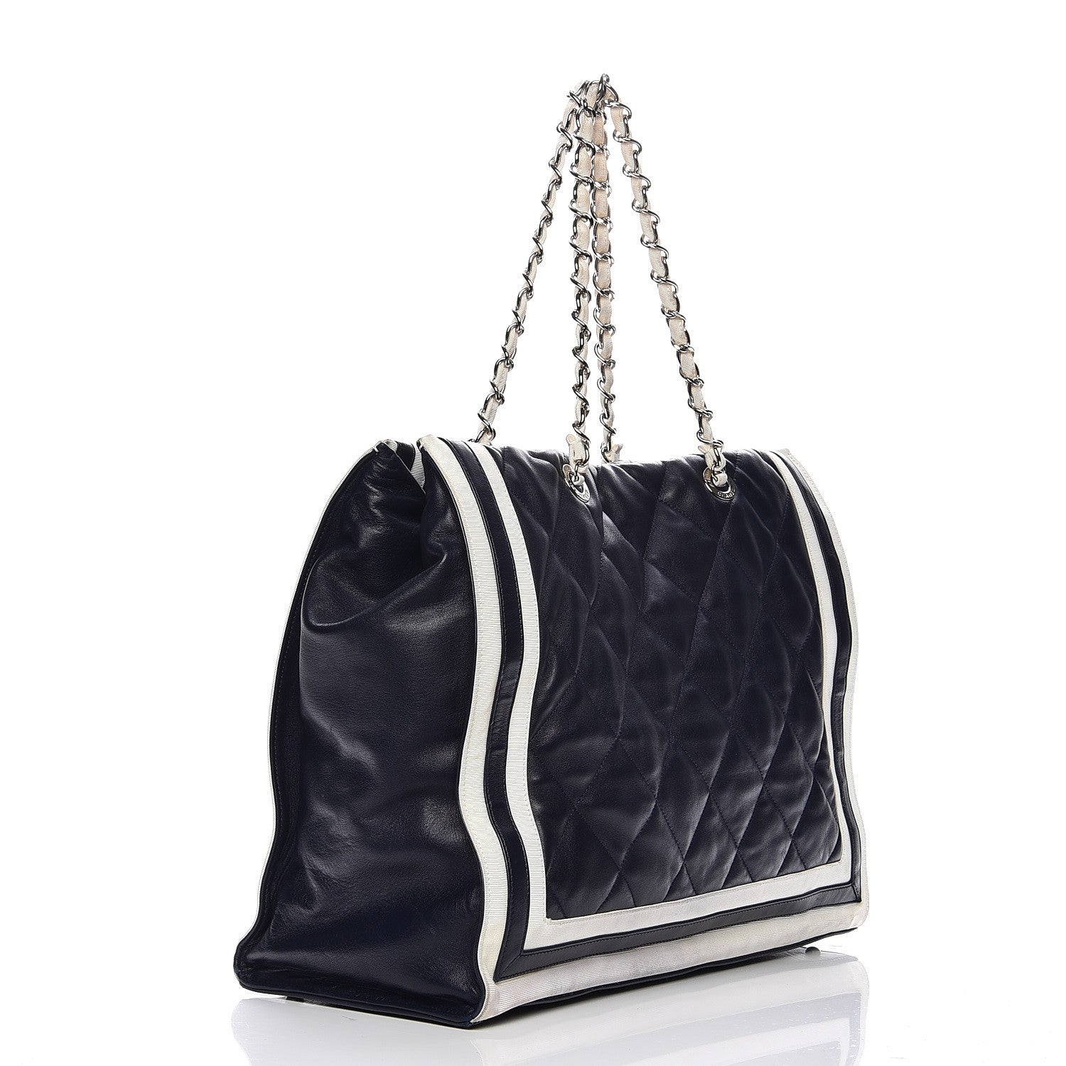 Chanel Lambskin Quilted Lido Shopping Tote Dark Navy Blue 3 of 13