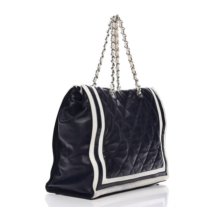 Chanel Lambskin Quilted Lido Shopping Tote Dark Navy Blue 3 of 13