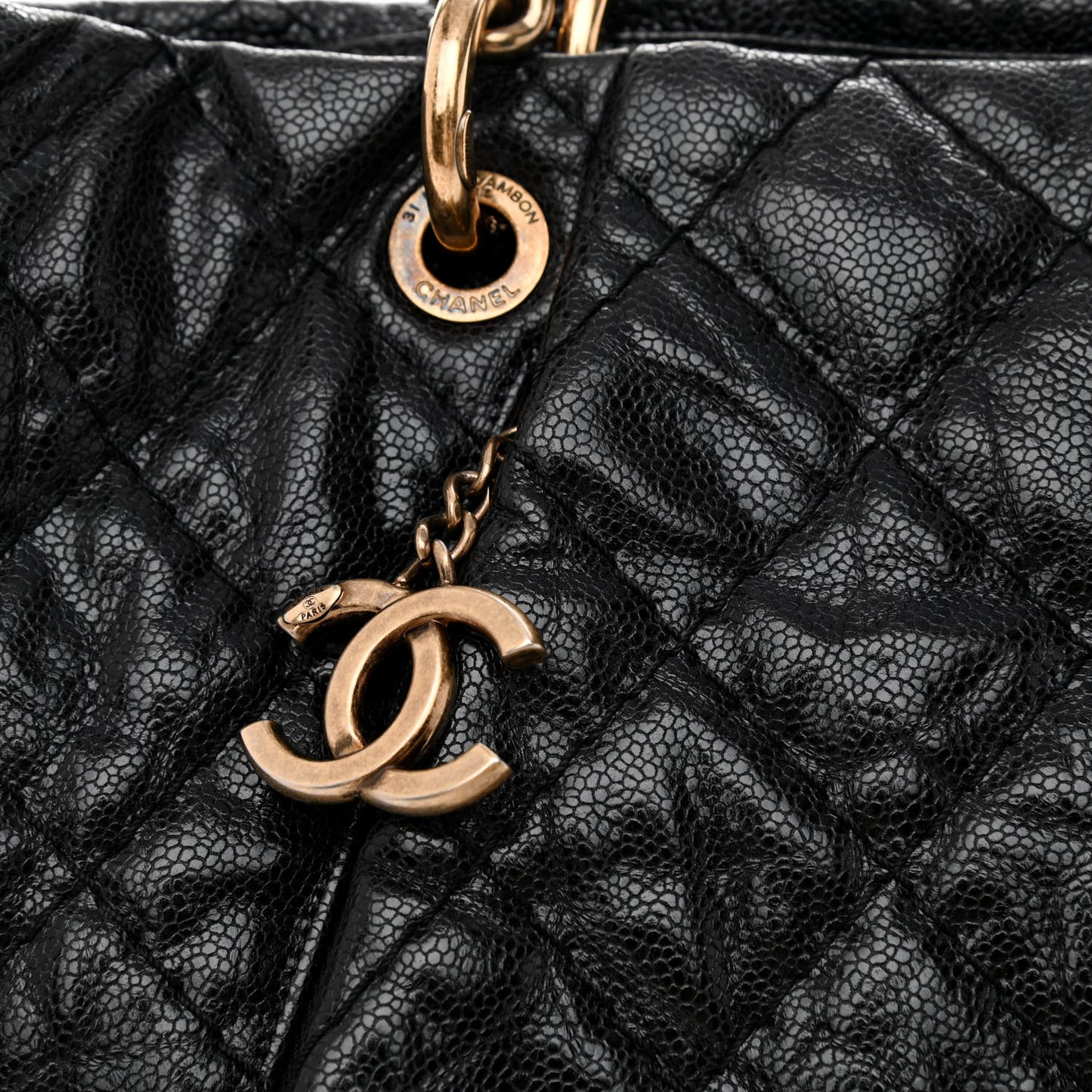 Glazed Caviar Coco Pleats Tote Black