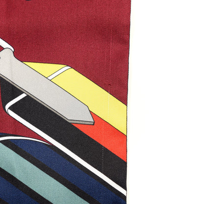 Hermes Silk Sangles en Zigzag Fleuries Maxi Twilly Bordeaux Jaune Vif Vert 3 of 4