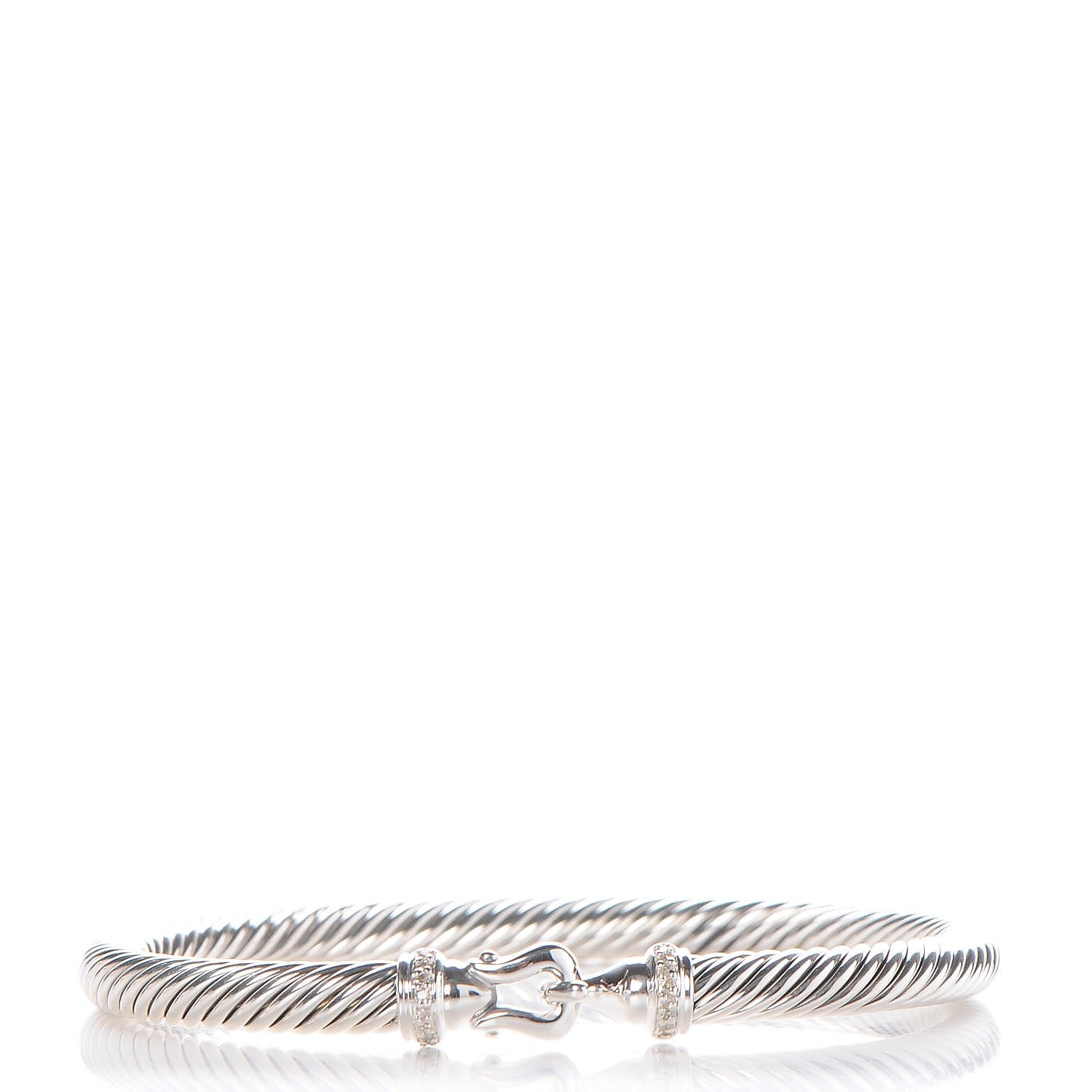 David Yurman Sterling Silver Diamond 5mm Cable Buckle Bracelet 1 of 5