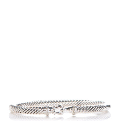 David Yurman Sterling Silver Diamond 5mm Cable Buckle Bracelet 1 of 5