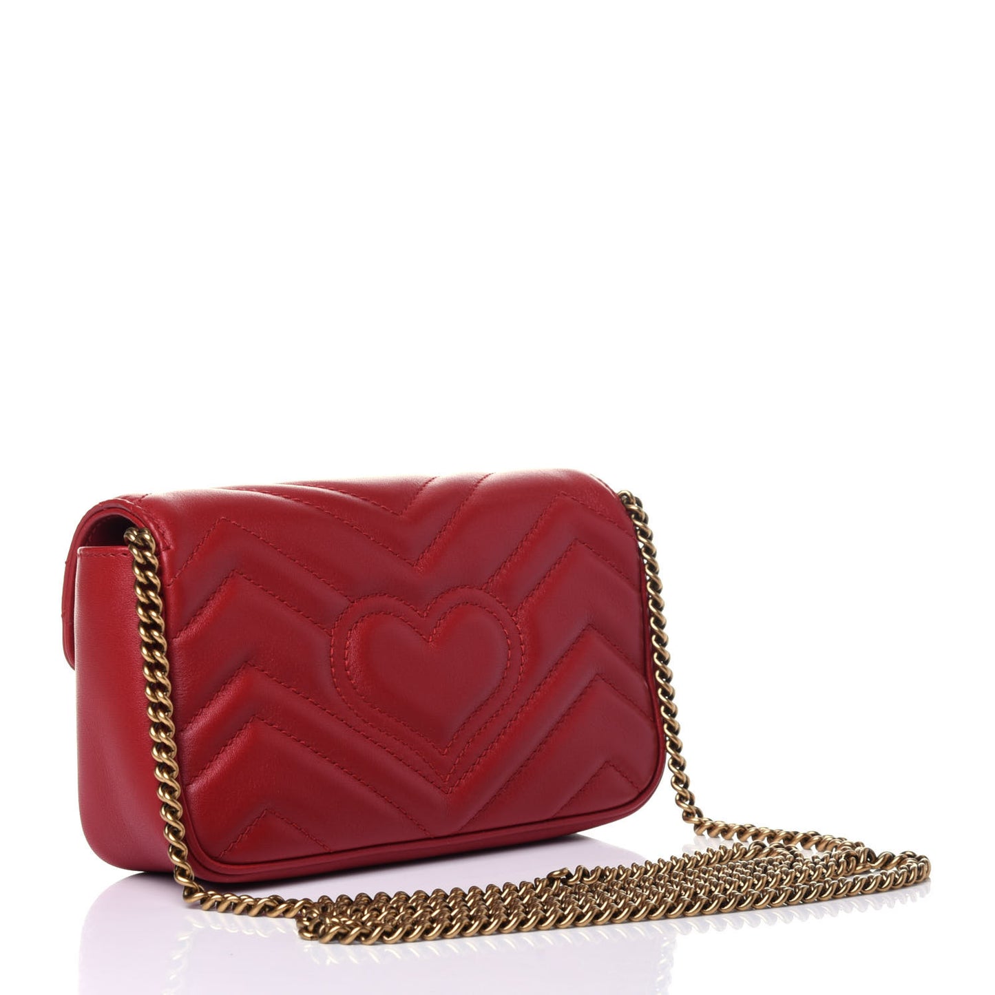 Calfskin Matelasse Super Mini GG Marmont Shoulder Bag Hibiscus Red
