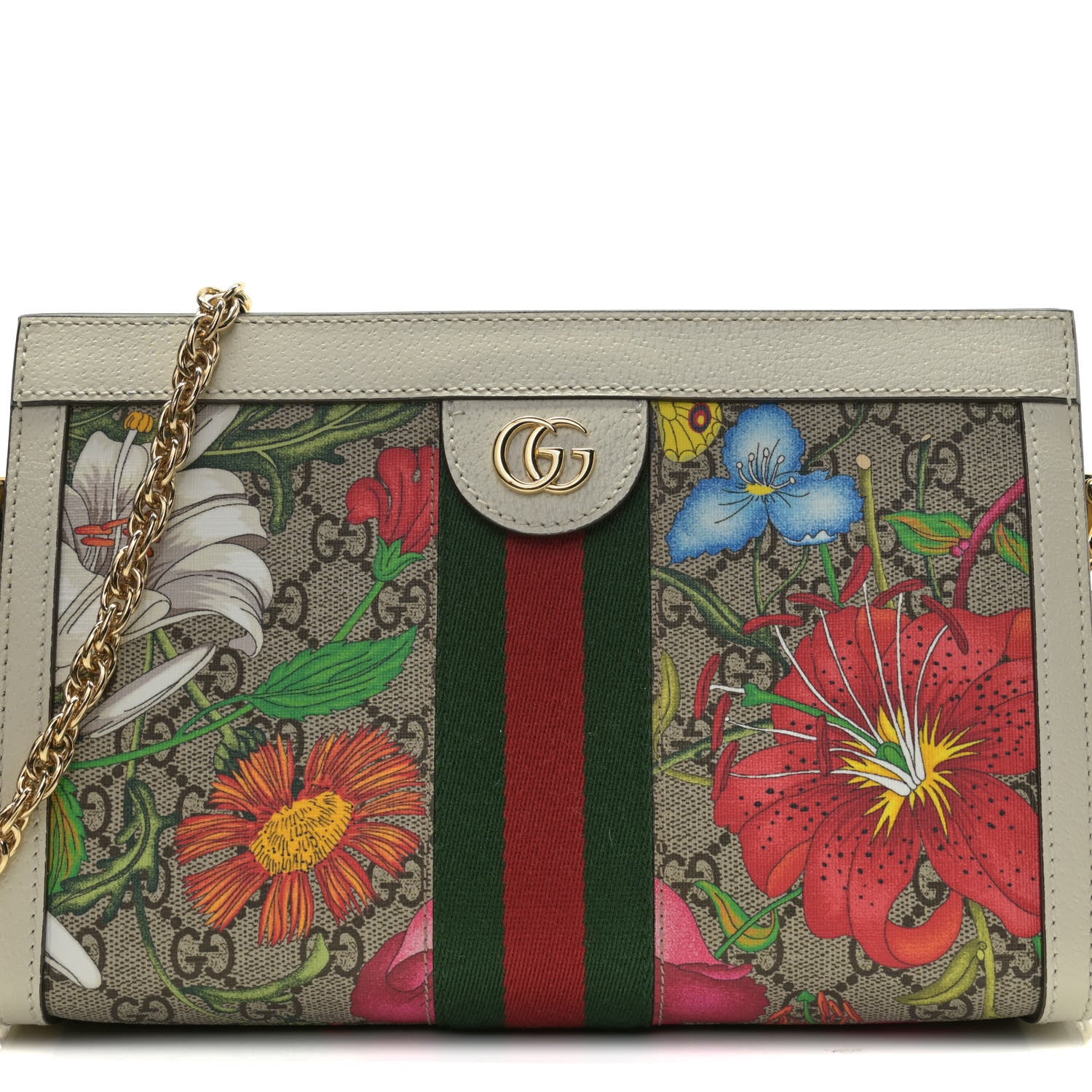 Gucci GG Supreme Monogram Flora Web Small Ophidia Chain Shoulder Bag White 9 of 11