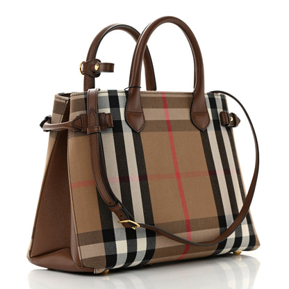 Burberry House Check Grainy Calfskin Medium Banner Tote Brown 3 of 16